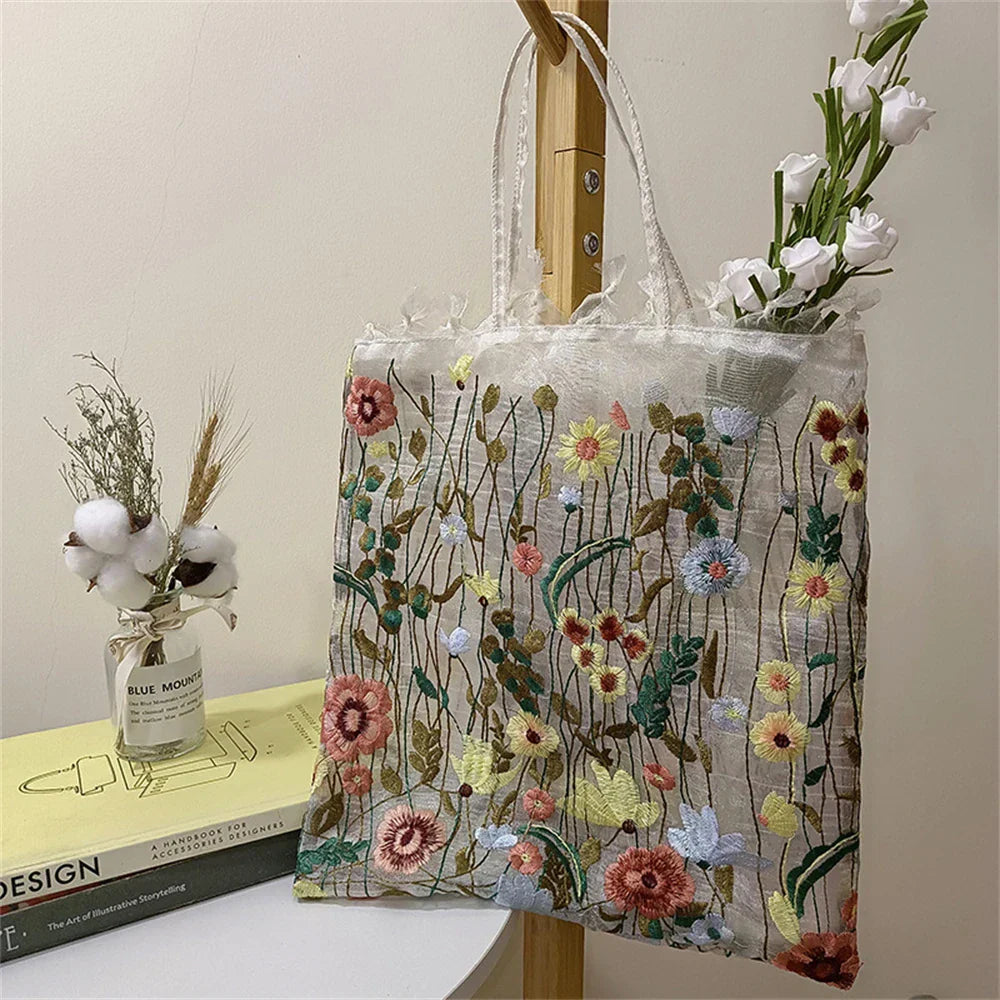 Summer Flowers Embroidery Shoulder Bag