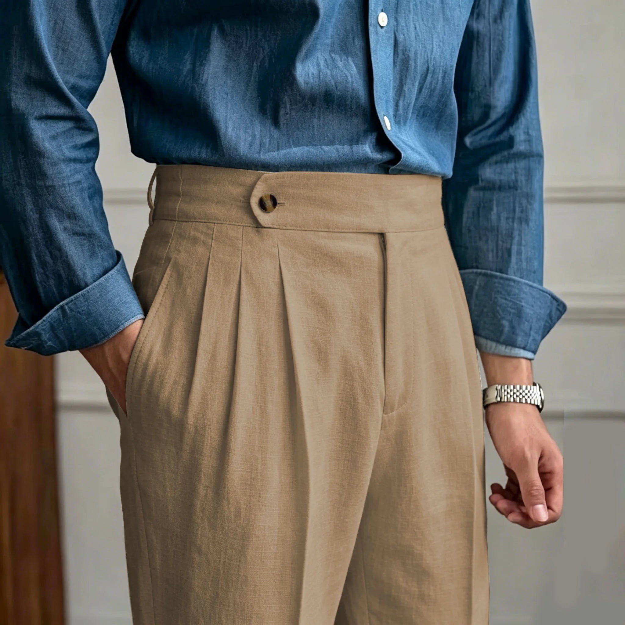 Classic Italian Naples Style Linen Men Pants