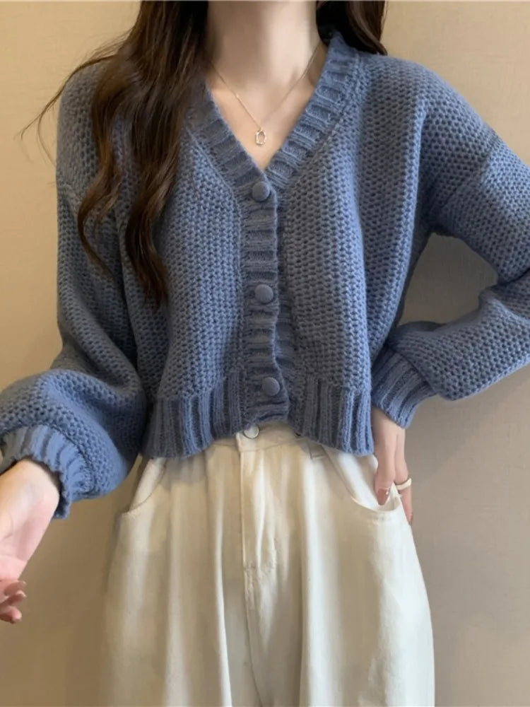 Soft Girl Solid Color Knitted Cardigan