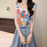 Vintage Knitted Retro Crochet Women Cropped Tank Tops