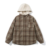 Hooded Plaid Pocket Puffer Jacket