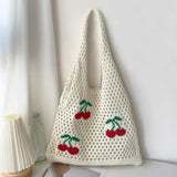 Vintage Strawberry Cherry Pattern Crochet Tote Bag