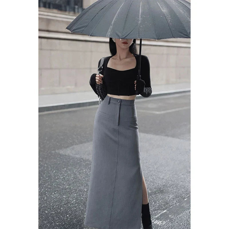 Corporate Girl High Waist Slit Maxi Skirt
