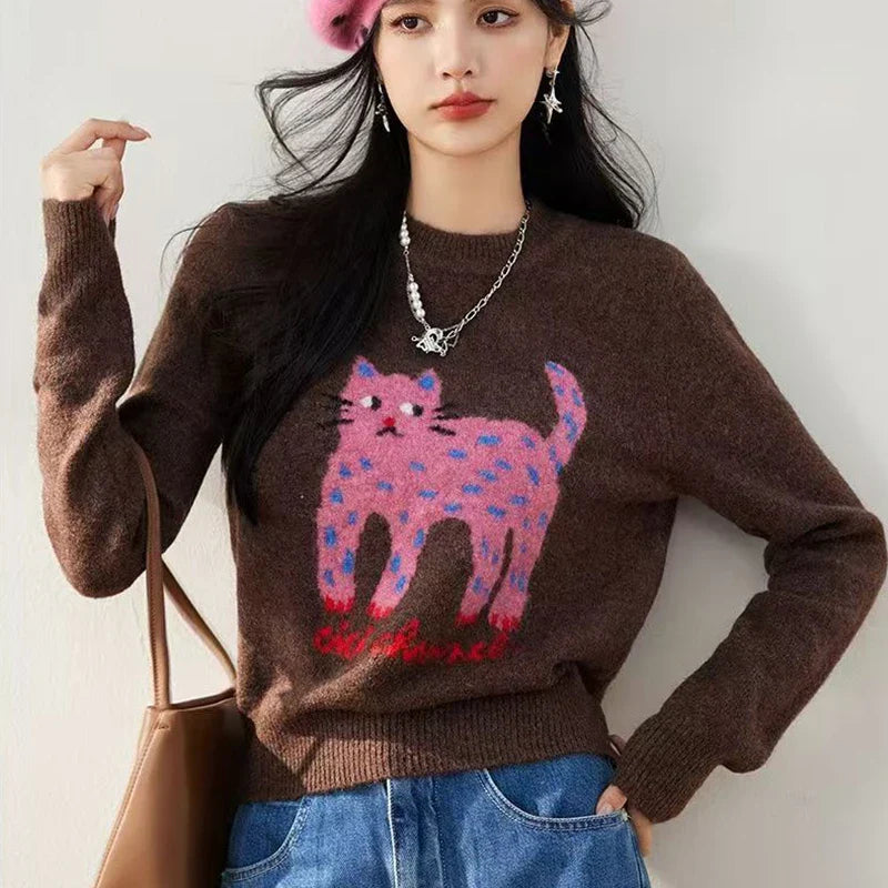 Y2K Pink Cat Cute Sweater