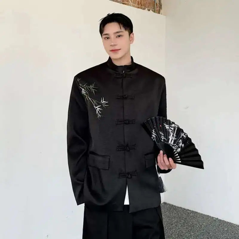 Korean Style Bamboo Pattern Long Sleeve Shirt