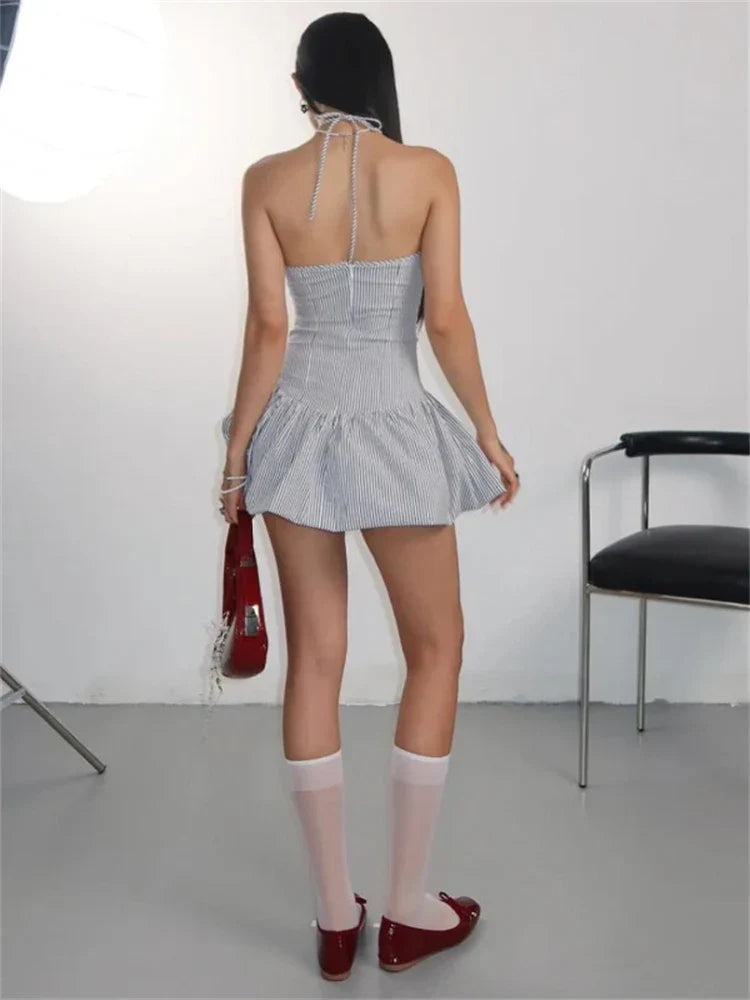 Soft Girl Striped Ruched Mini Dress
