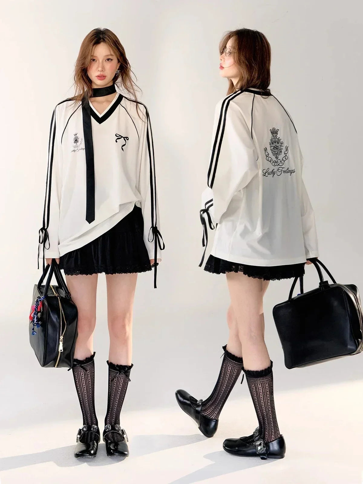 Oversized V-Neck Graphic Sweatshirts
