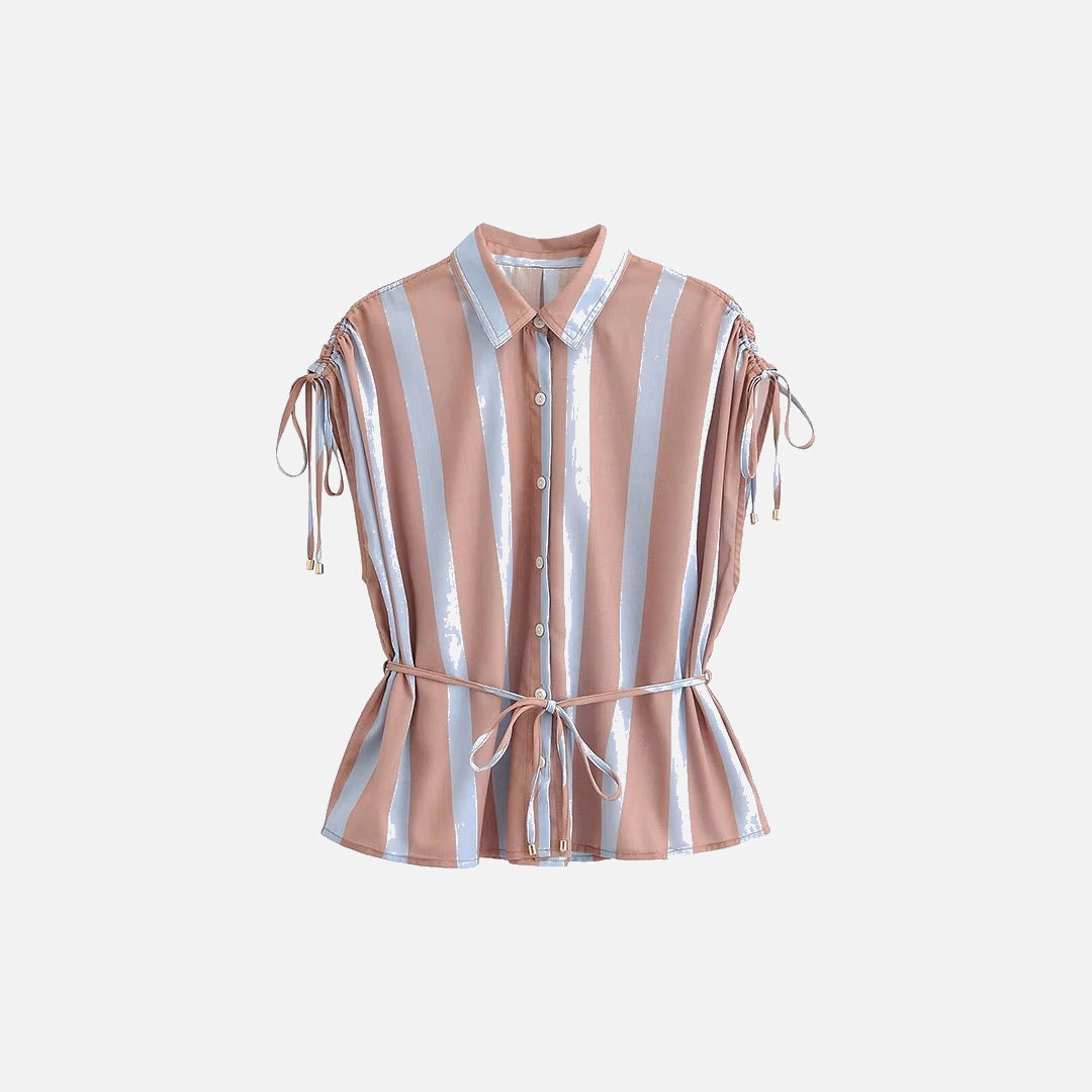 Camisa de rayas sin mangas con cuello solapa