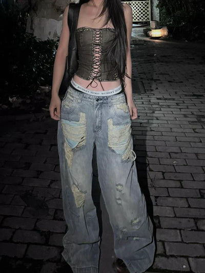 Y2K Damen Distressed High-Waist Jeans