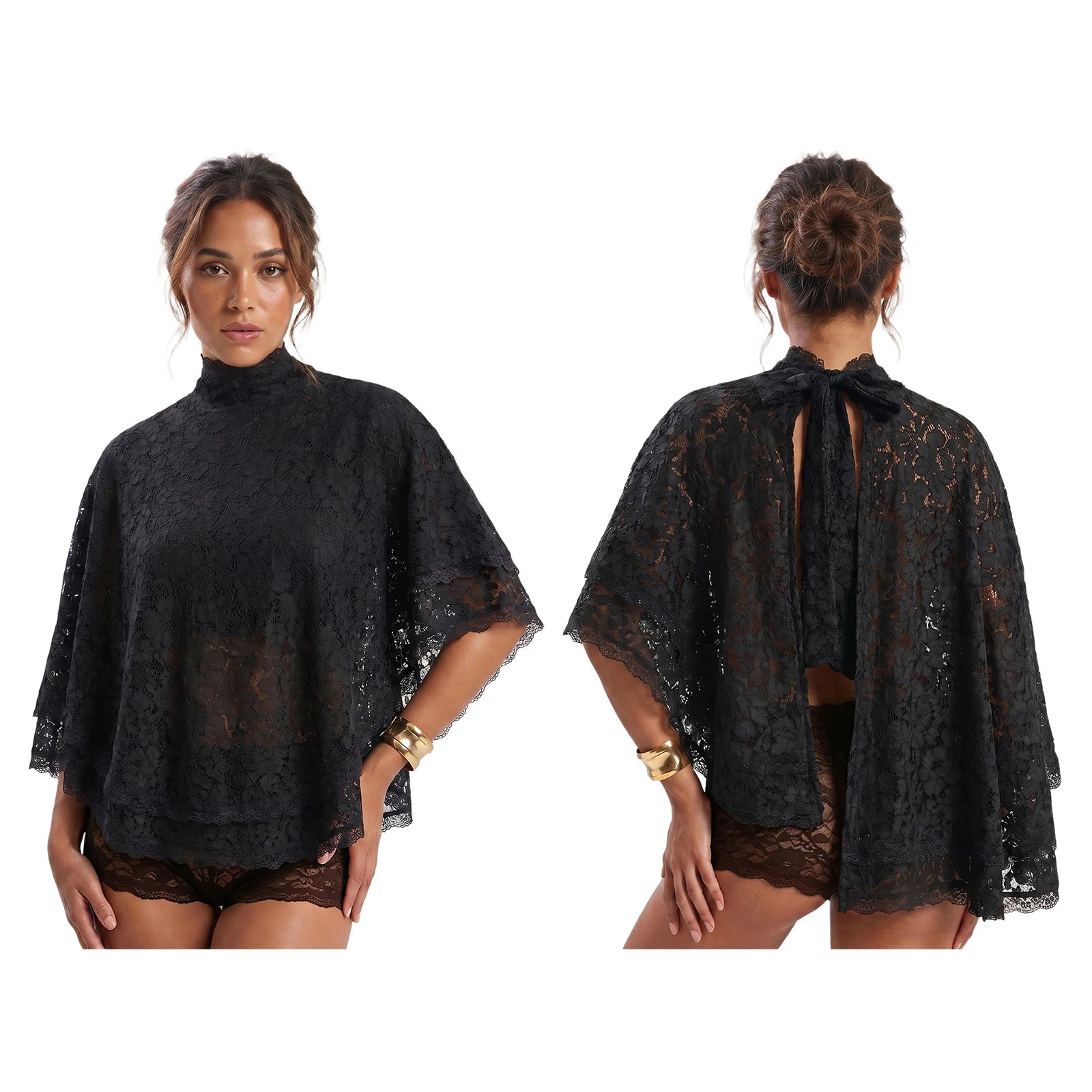 Lace Cape Backless Blouse