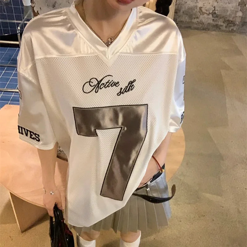 Y2K Silvery Oversize Hip Hop Graphic T-Shirt