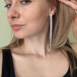 Long Shiny Full Crystal Rhinestone Earrings