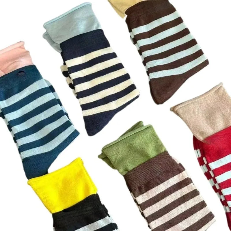 6 Pars Splicing Stripped Color Block Socks