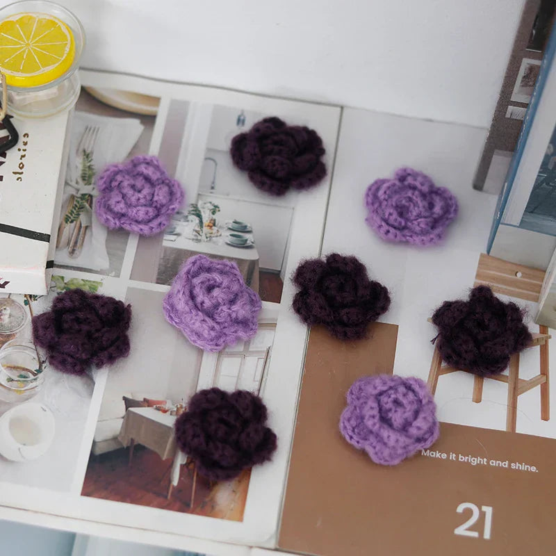 10 Parts Handmade Knitting Wool Crochet Flower Heads