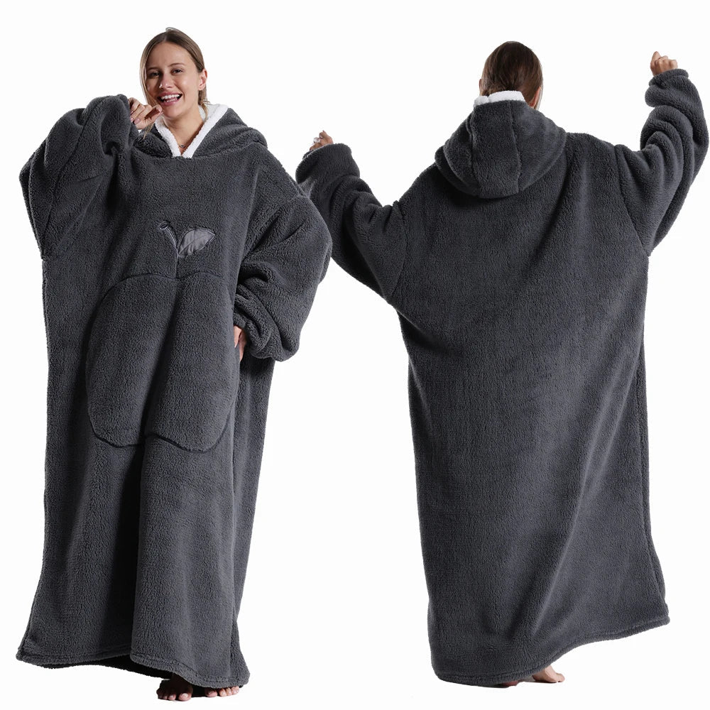 Extra Long Wearable Flannel Hooded Blanket