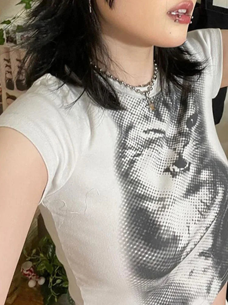 Y2K Vintage Animal Print White Crop Top