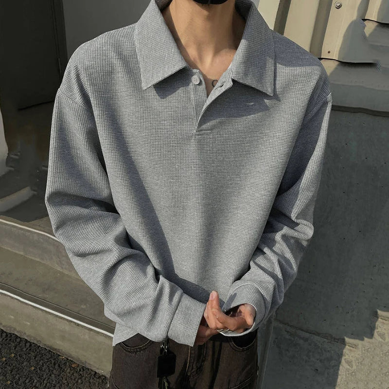 Lapel Long Sleeve Solid Color Polo T-Shirt