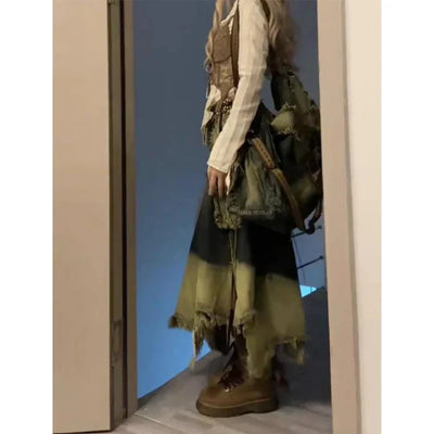 Vintage Color Grunge Block Skirt