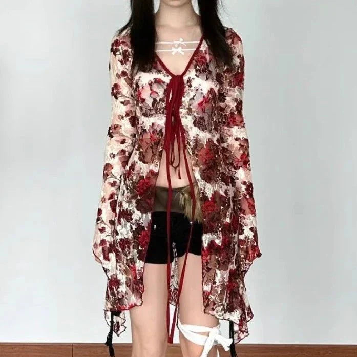 Camisa Jacquard Acampanada de Manga Larga