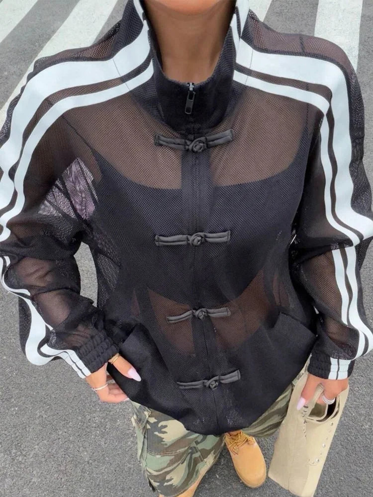 Trendy Sheer Mesh Track Sweatshirt