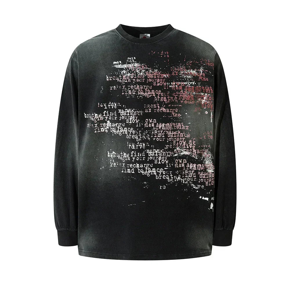 Vintage Distressed Graphic Print Long Sleeve T-Shirt