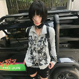 Grunge Graffiti Print Zipper Shirt