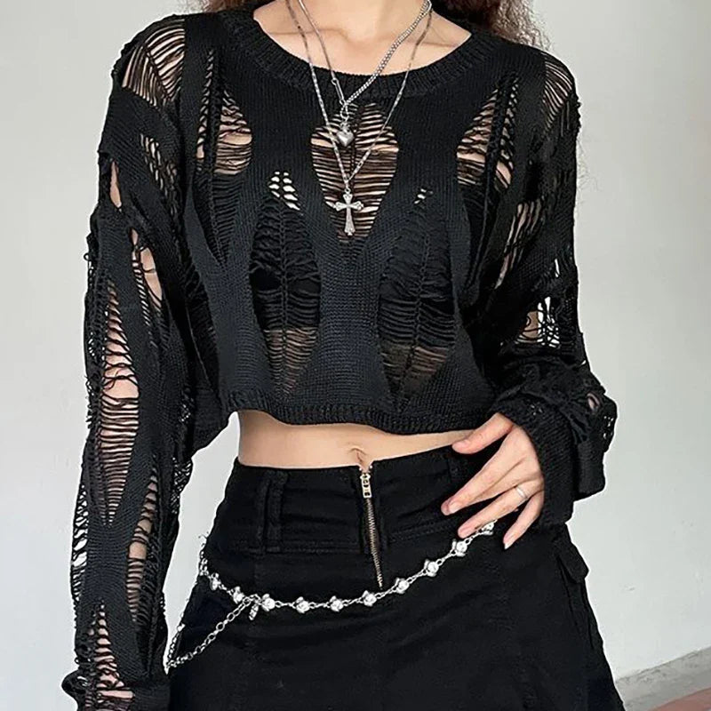 Y2K Grunge Distressed Knitted Sweater
