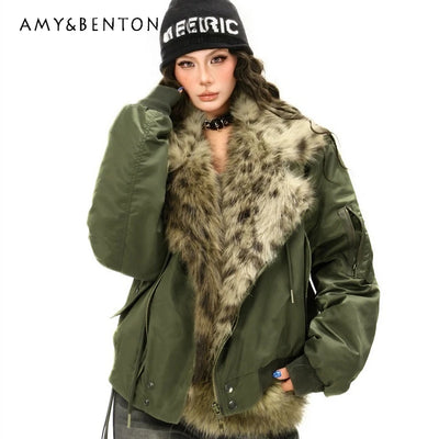 Y2K Fur Lined Olive Green Jacket