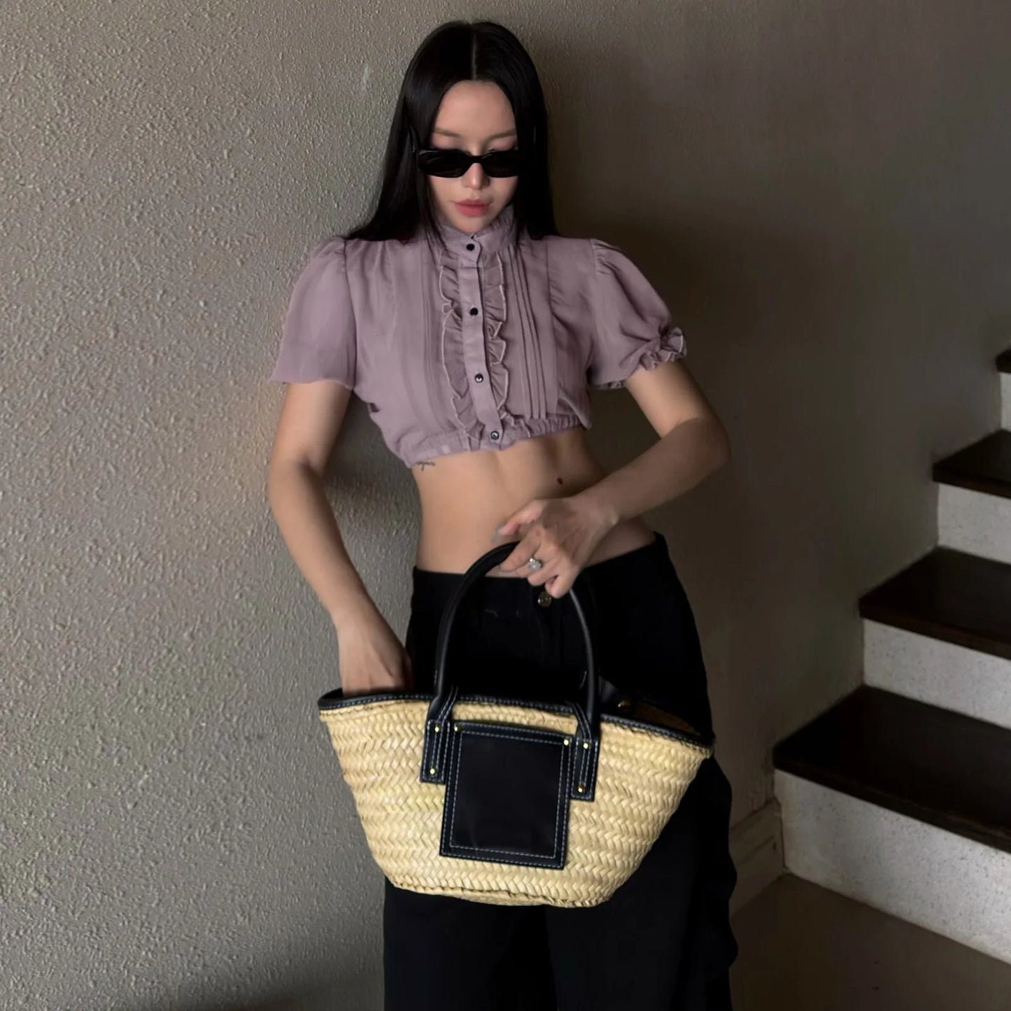 Coquette Cropped Purple Blouse
