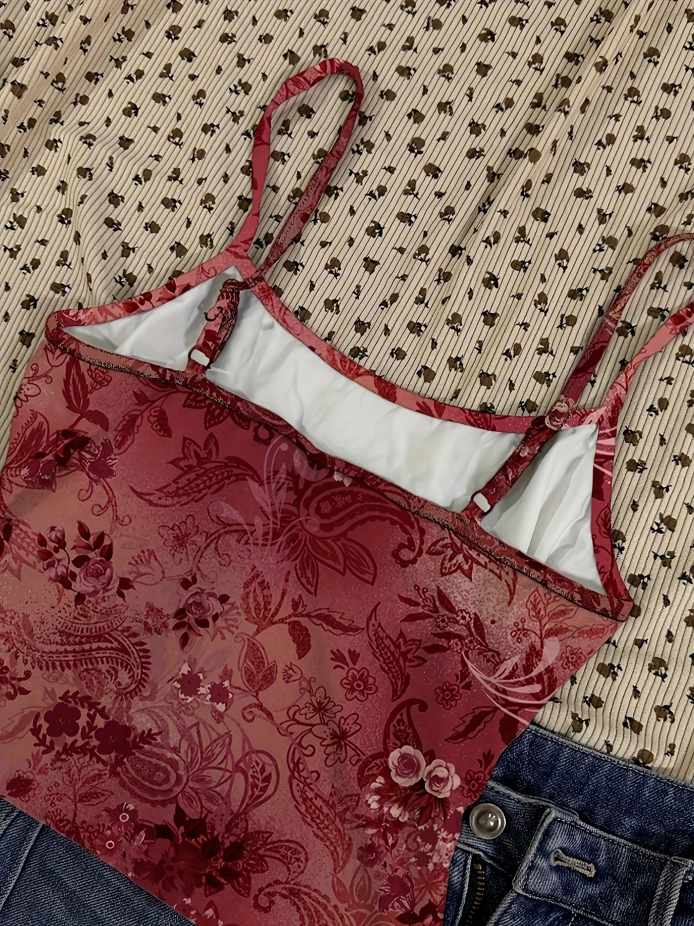 Y2K Red Floral Sheer Cami Crop Top