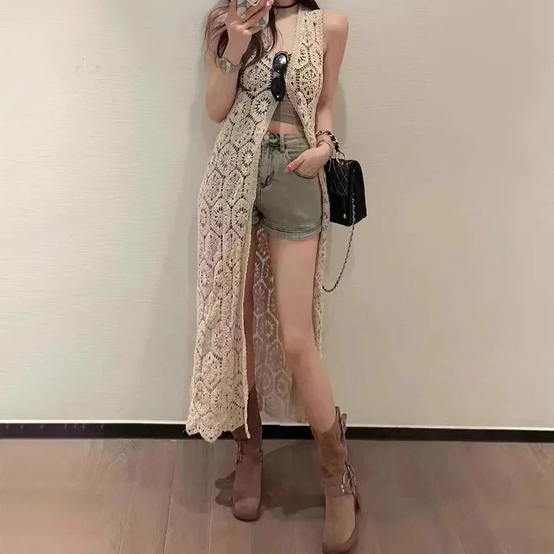 Handmade Knitted Crochet Cardigan Button