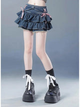 Coquette Core Pleated Denim Mini Skirt