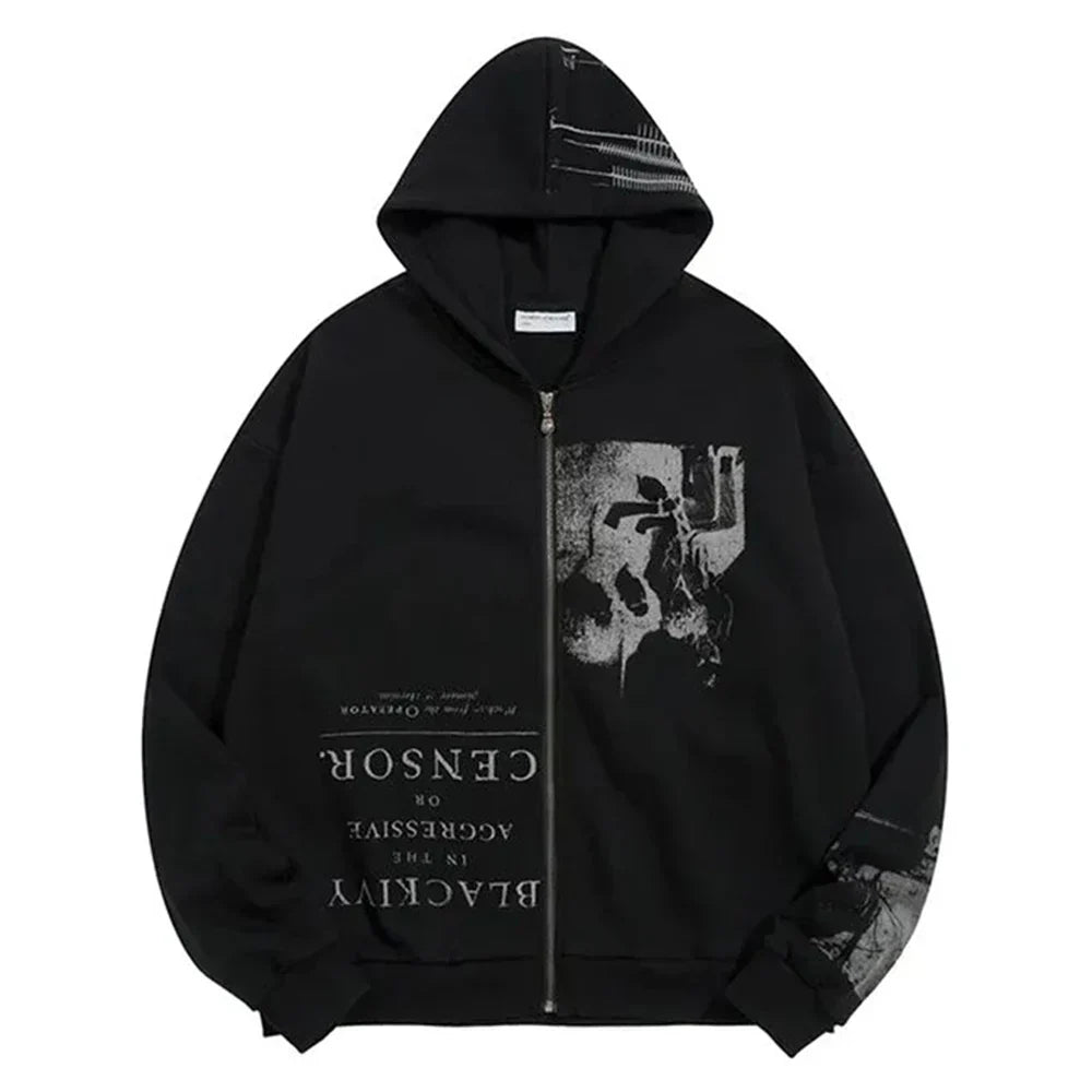 Gothic Punk Zipper Black Hoodie