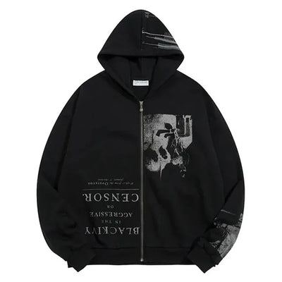 Gothic Punk Kapuzenpullover mit Reißverschluss, schwarz