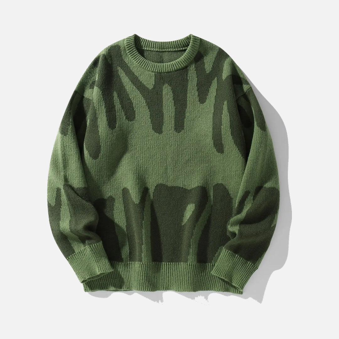 Irregular Jacquard pattern O-neck Sweater