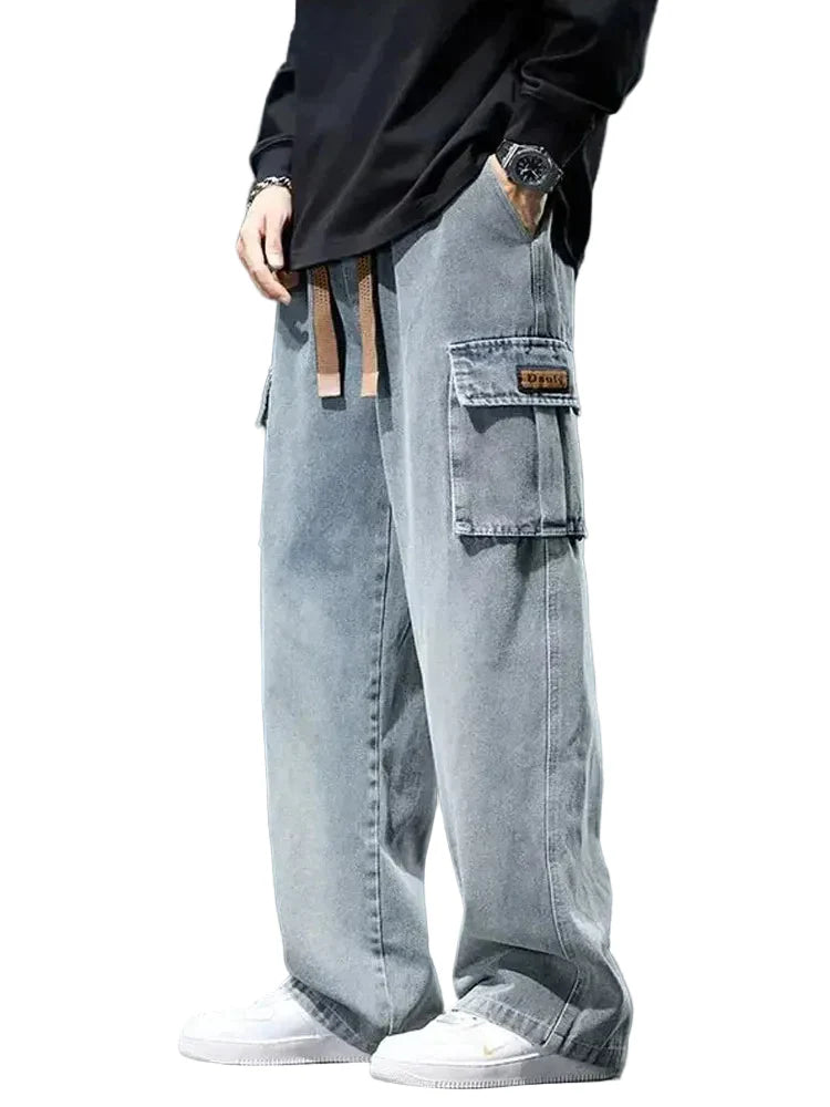 Straight Leg Solid Color Cargo Jeans