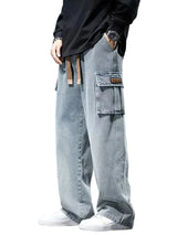 Straight Leg Solid Color Cargo Jeans