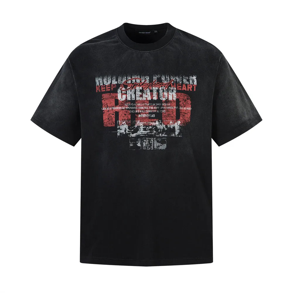 Y2K Distressed Print Short Sleeve T-Shirt