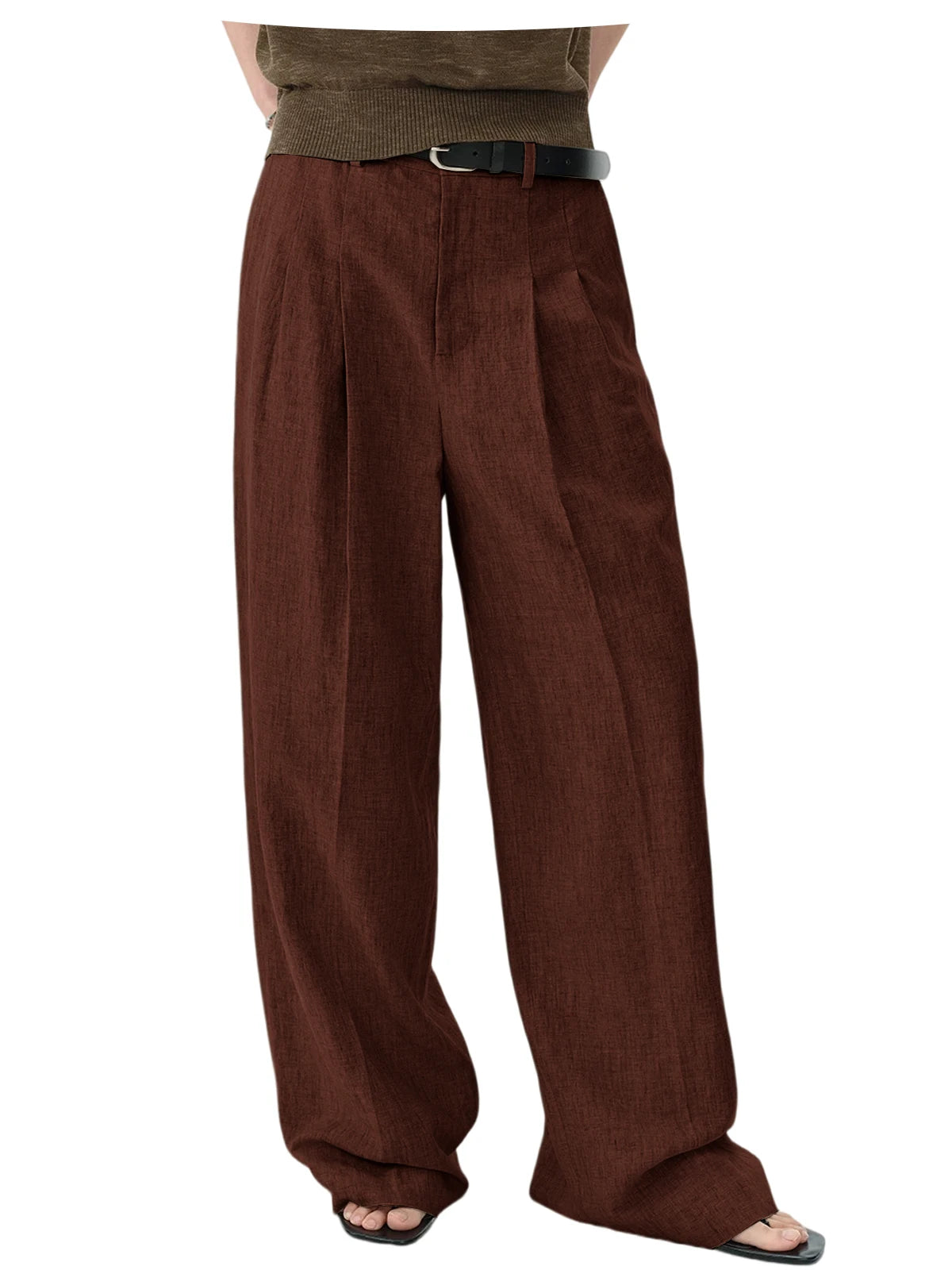 High Waist Pleated Linen Wide Leg Pants