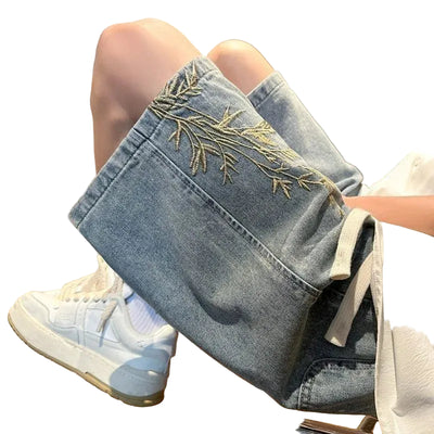 Y2K Floral Embroidered Denim Shorts
