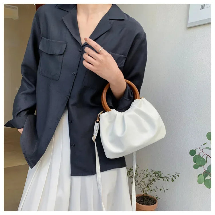 Wooden Loop Ruched Purse Handbags