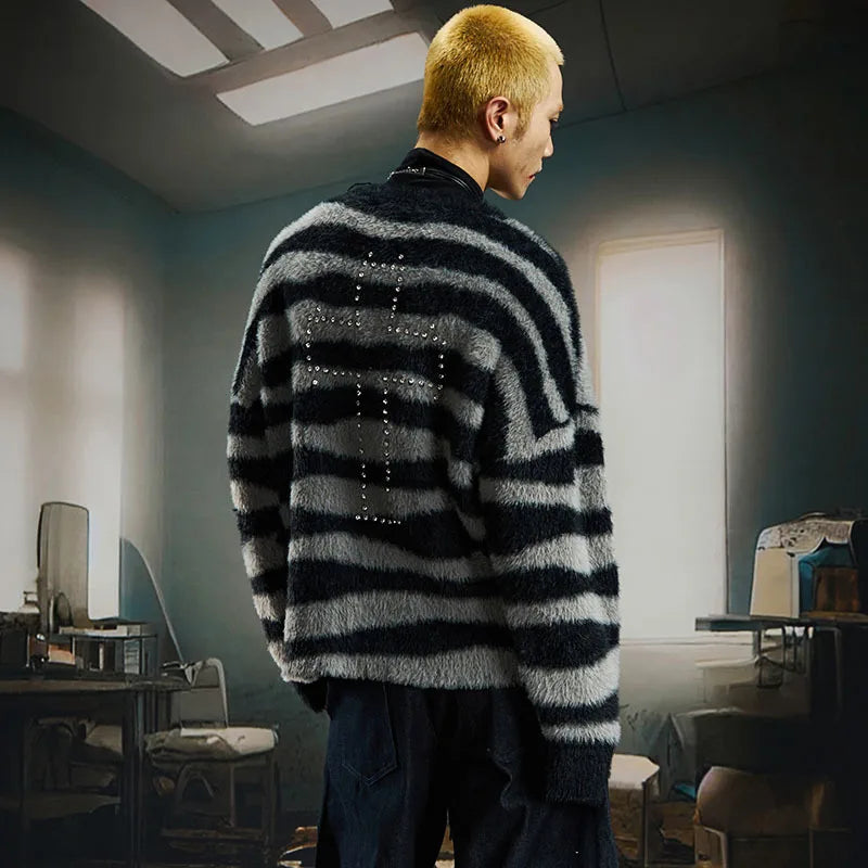 Stripped Zebra Round Fuzzy Sweater