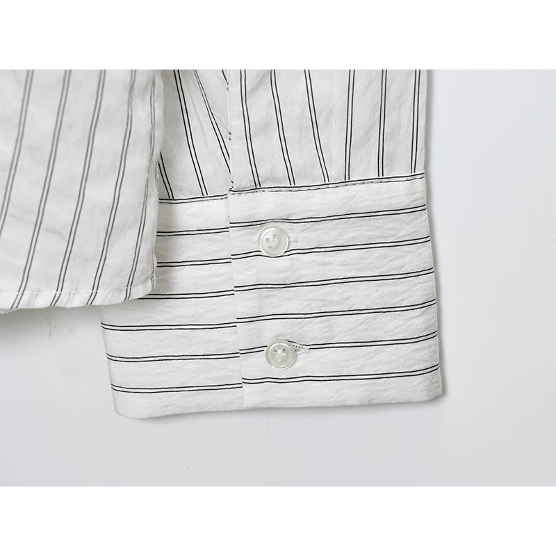 Lace Flower Applique Striped Shirt