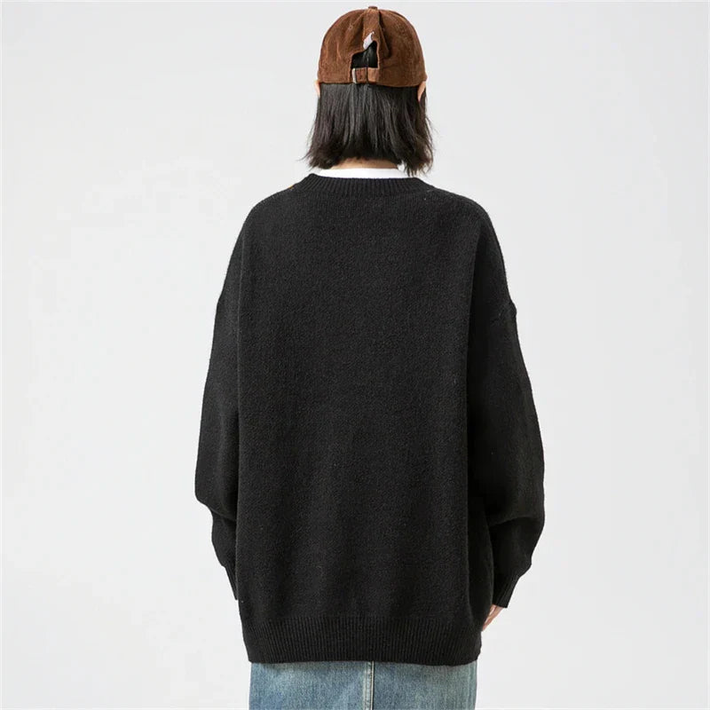 Oversize Alphabet Embroidery Knitted Sweater