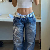 Floral Embroidery Vintage Aesthetic Baggy Jeans