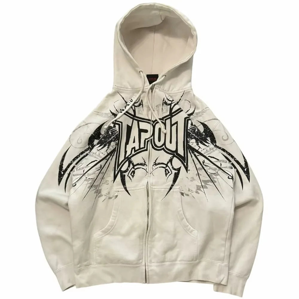 Retro Gray Zipper Oversized Hoodie