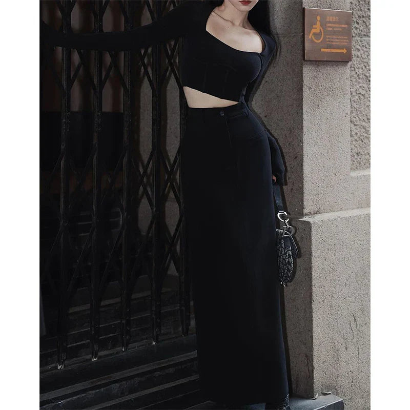 Corporate Girl High Waist Slit Maxi Skirt