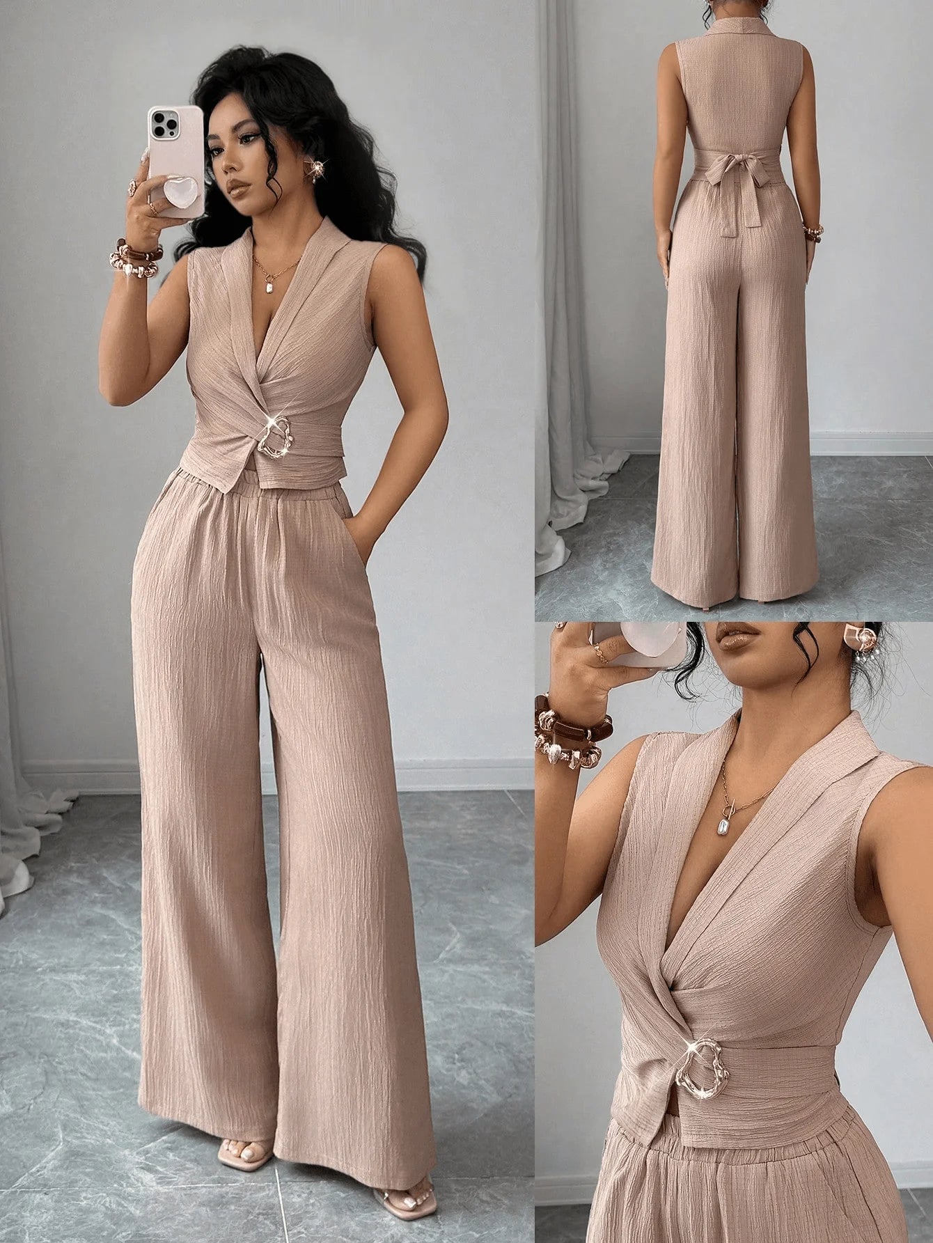 Old Money Sleeveless Wrap V-neck Women's Outfit