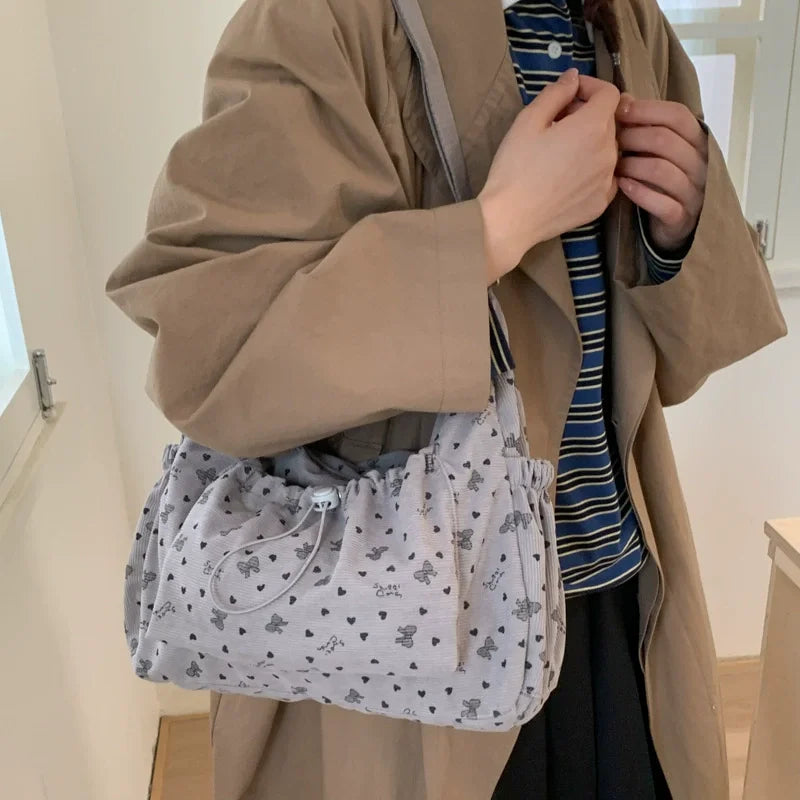 Korean Plaid Zipper Pleated Shoulder Bag