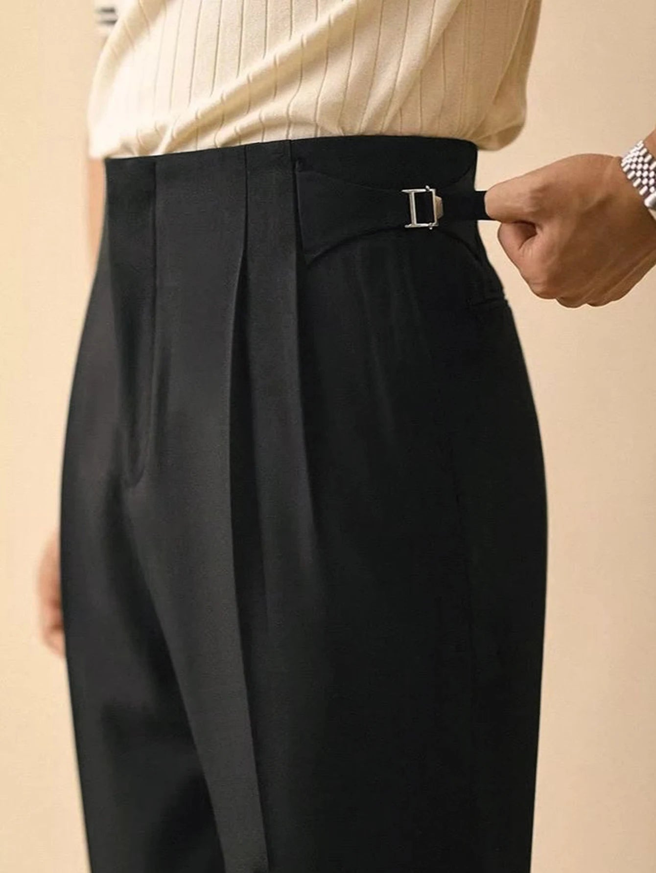 Pleated Button Wide Leg Italian Trousers